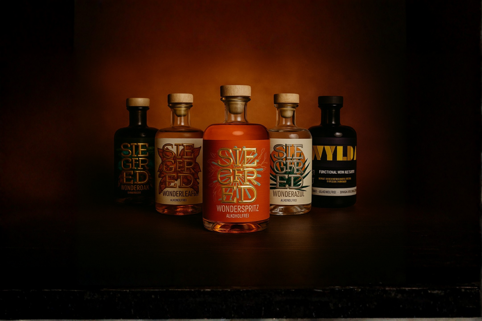 Assorted bottles of premium non-alcoholic spirits
